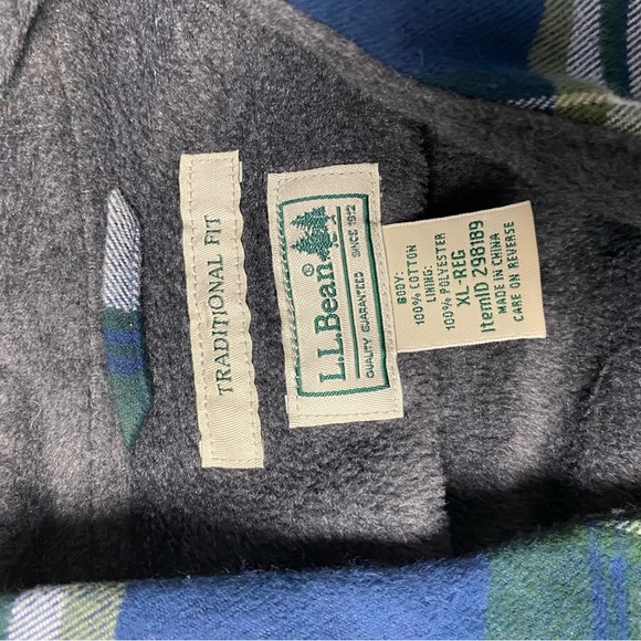 LL Bean Fleece Lined Flannel Shirt Jacket Plaid Traditional Fit Mens Size XL - Picture 10 of 11